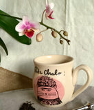Mug with a drawing of a cat inspired by the famous female painter Frida Kahlo