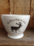 La pause-café du chalet, french inscription.Handmade bowl with a deer for the chalet
