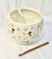 knitting bowl, Yarn Holder, perfect knitting gift with a hand painted design with chickens