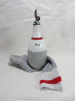 The Oil  or Vinegar Bottle grey and red sock