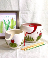 Yarn bowl - Knitting Bowl With Holes for knitting needles - with a cactus design