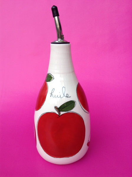 Bouteille d’huile ou vinaigre The Oil  or Vinegar Bottle with red apple paterns