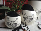 Yarn bowl with a grumpy cat - Knitting Bowl With Holes for knitting needles - Crochet Yarn Holder Bowl