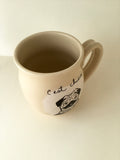 Pug mug " made of hand-turned porcelain clay with a dog design and french inscription "C'est chien" left handed or right handed available