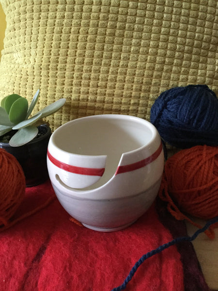 Small crochet or yarn bowl for crochet or knitting with grey socks inspiration