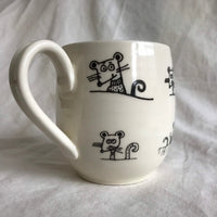 Rat mug, made of hand-trowned porcelain.rat design with an inscription left handed or right handed