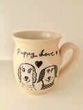Valentine mug Puppy love " made of hand-turned porcelain clay with a dog design an inscription "Puppy love" left or right handed