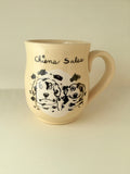 Dirty dogs mug, made of hand-trowned porcelain. Dog design with a french inscription "chiens sales" left handed or right handed available
