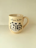 Dirty dogs mug, made of hand-trowned porcelain. Dog design with a french inscription "chiens sales" left handed or right handed available