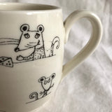Rat mug, made of hand-trowned porcelain.rat design with an inscription left handed or right handed