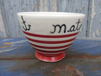 Handmade ceramic Café au lait bowl with french inscription "Matelot" and red stripes