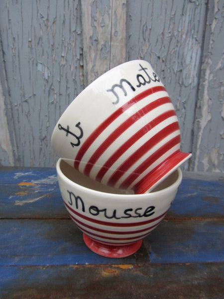 Handmade ceramic Café au lait bowl with french inscription "Matelot" and red stripes