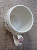 Le Mug du Chalet. Coffee mug for the cottage. French pottery with inscription. Deer design  and fir branch patterns