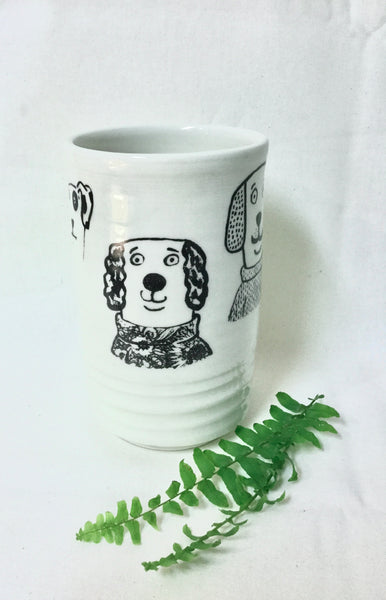 Vase à fleurs en porcelaine avec motif chien (prêt à livrer)