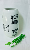 Vase à fleurs en porcelaine avec motif chien (prêt à livrer)