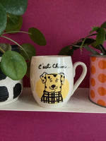 Mug avec dessin rigolo de chiens,Funny dog mug with 2 illustrated dogs.  made of hand-thrown porcelain clay